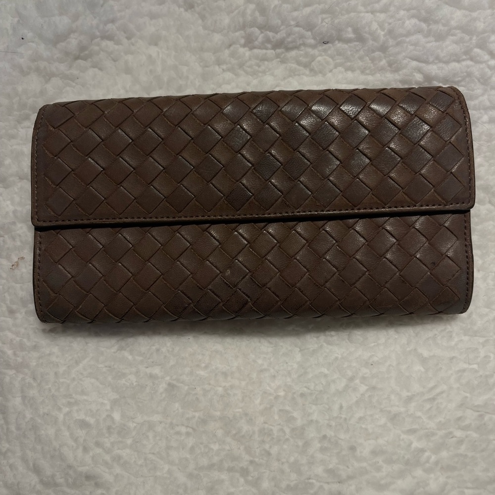 Bottega Veneta Taupe Leather Clutch